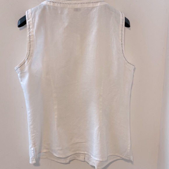 EDWARD White Linen  Button Up Sleeveless Blouse, Size L - Picture 5 of 7
